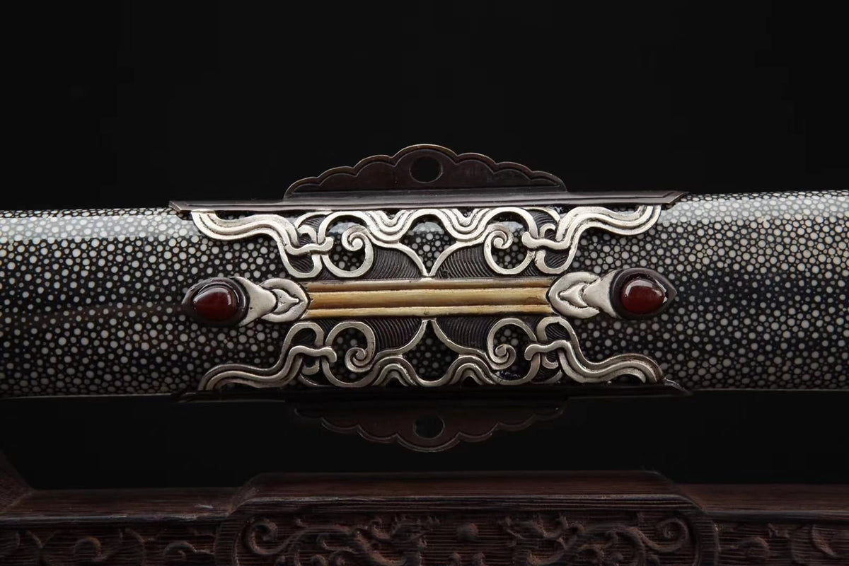 Myth sword,Handmade Damascus steel blade,Skin scabbard,Brass fittings - Chinese sword shop