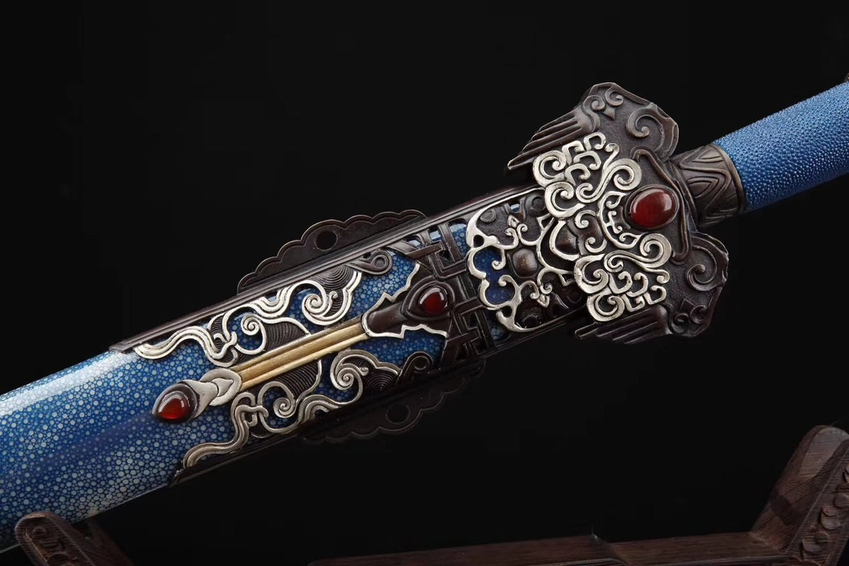 Myth sword,Handmade Damascus steel blade,Skin scabbard,Brass fittings - Chinese sword shop
