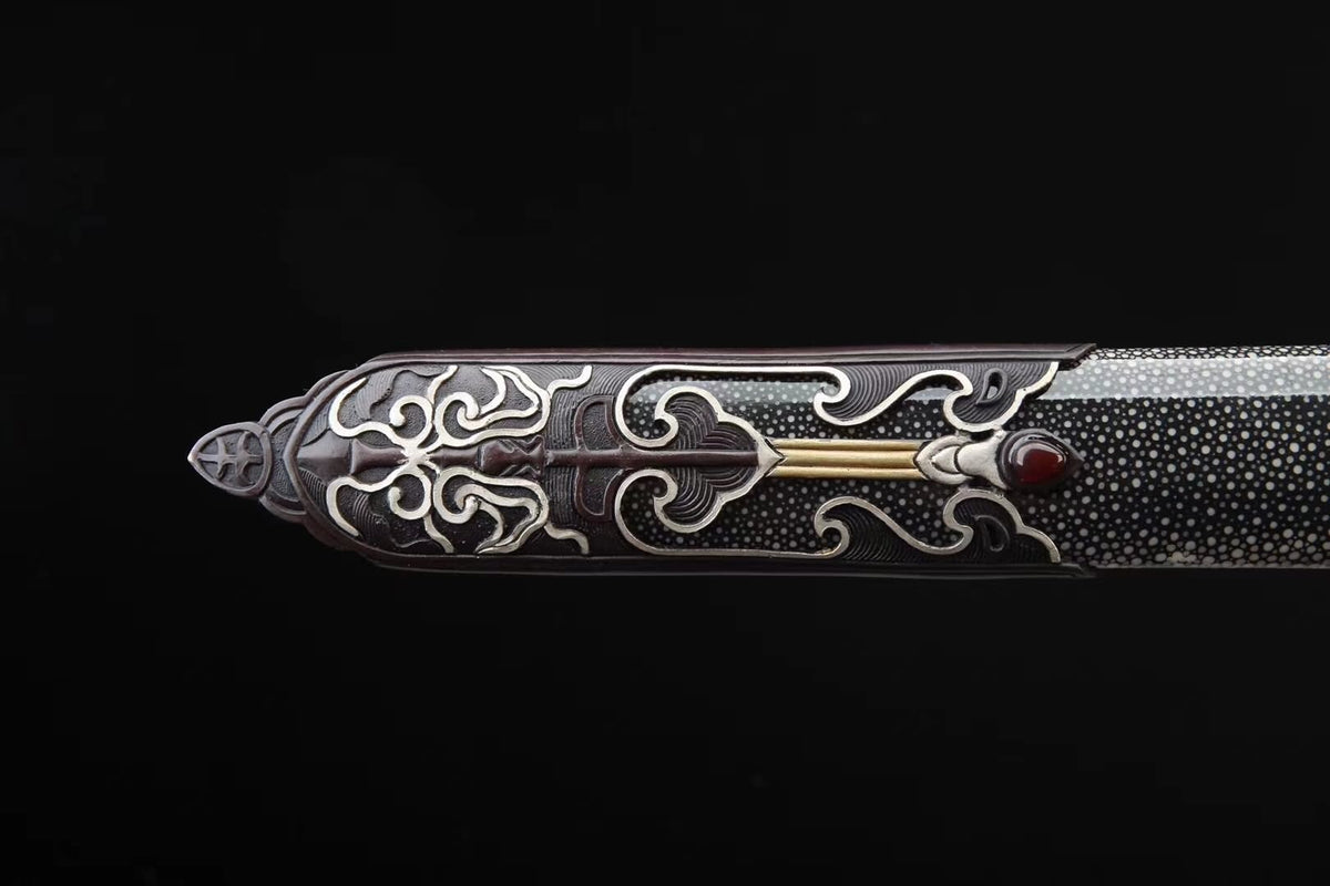 Myth sword,Handmade Damascus steel blade,Skin scabbard,Brass fittings - Chinese sword shop