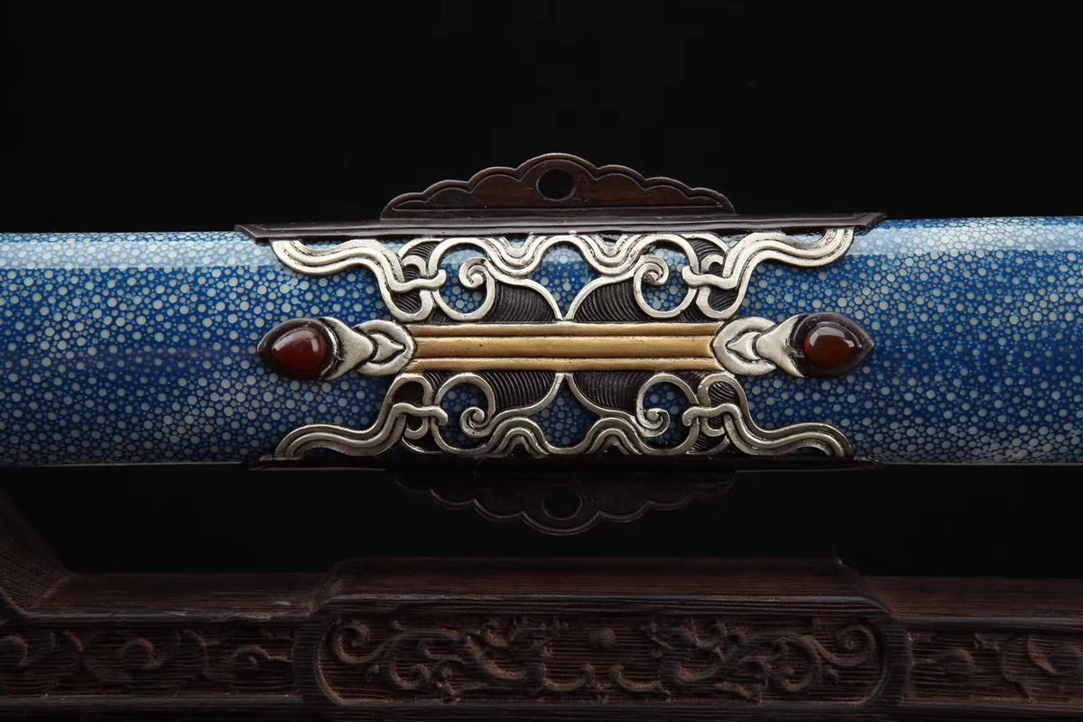 Myth sword,Handmade Damascus steel blade,Skin scabbard,Brass fittings - Chinese sword shop
