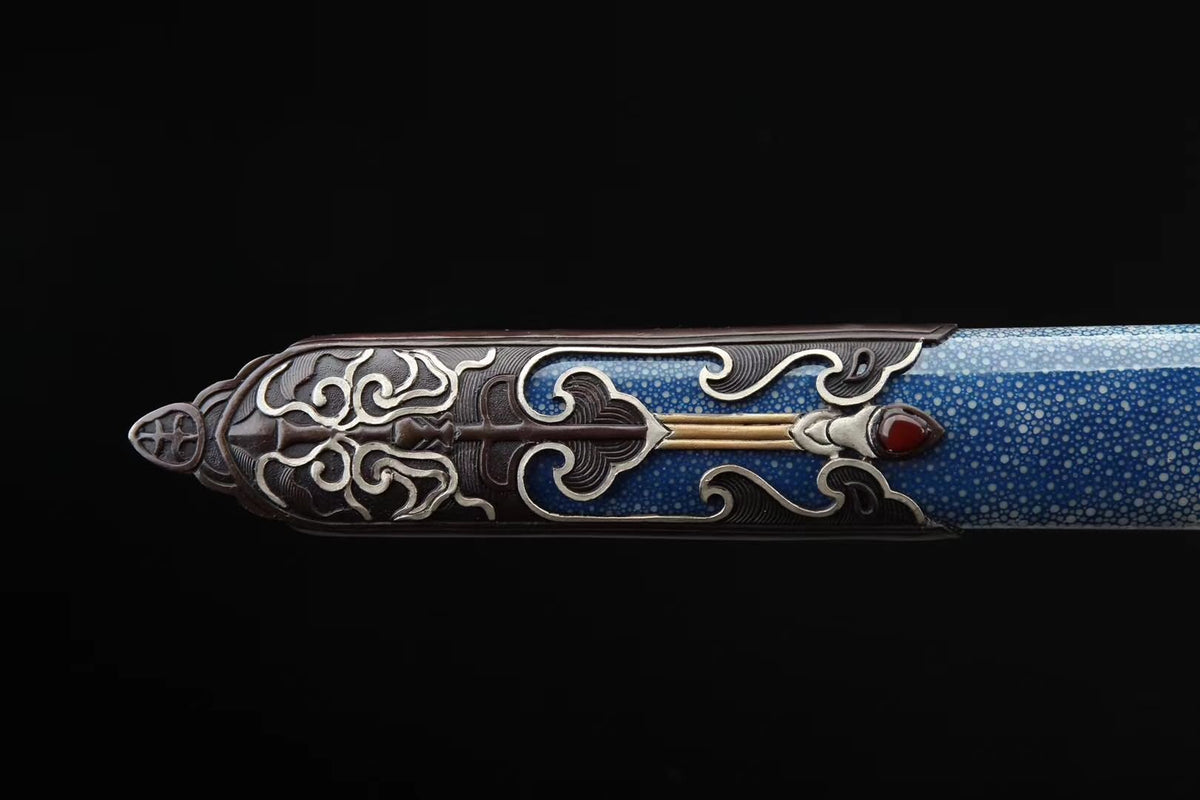 Myth sword,Handmade Damascus steel blade,Skin scabbard,Brass fittings - Chinese sword shop