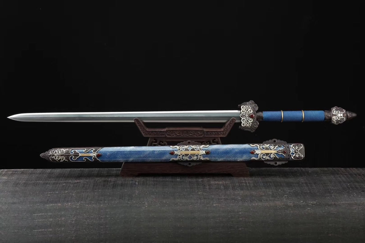 Myth sword,Handmade Damascus steel blade,Skin scabbard,Brass fittings - Chinese sword shop