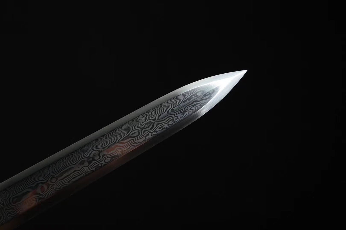 Myth sword,Handmade Damascus steel blade,Skin scabbard,Brass fittings - Chinese sword shop