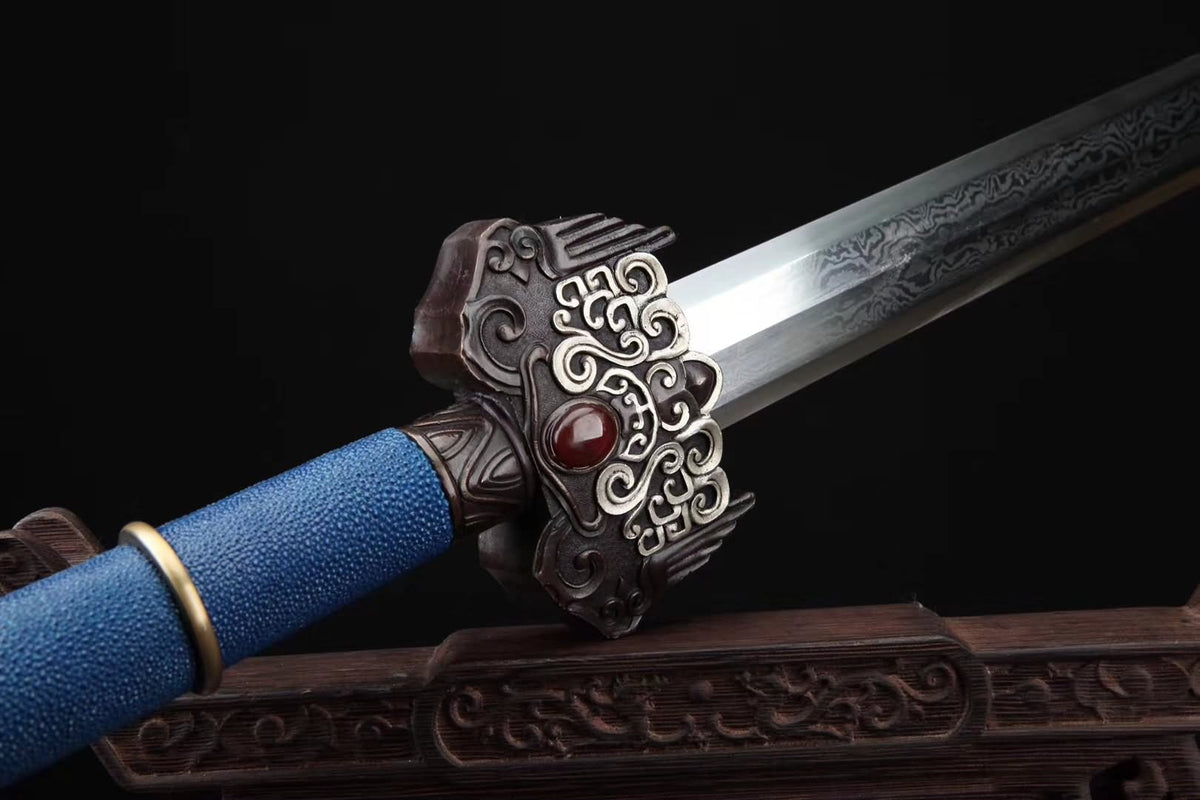 Myth sword,Handmade Damascus steel blade,Skin scabbard,Brass fittings - Chinese sword shop
