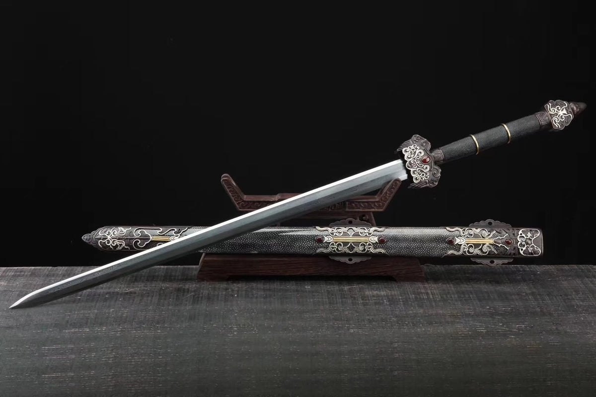 Myth sword,Handmade Damascus steel blade,Skin scabbard,Brass fittings - Chinese sword shop