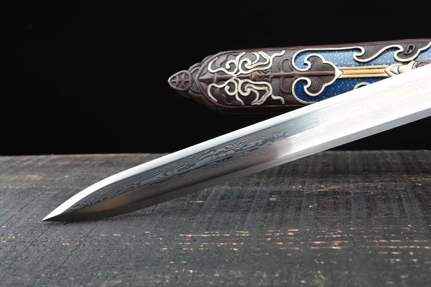 Myth sword,Handmade Damascus steel blade,Skin scabbard,Brass fittings - Chinese sword shop
