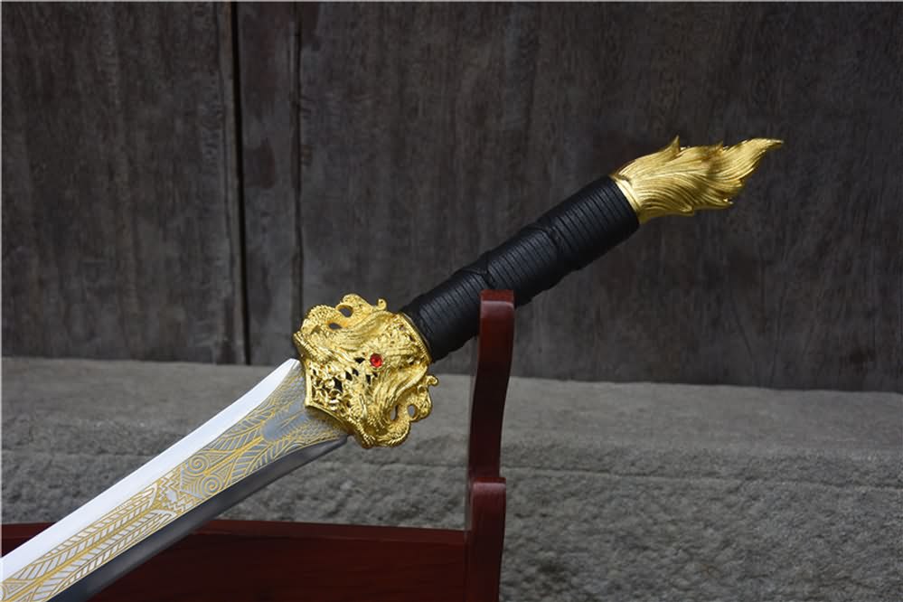 Integral sword,handmade(High carbon steel etch blade,Leather scabbard)Full tang - Chinese sword shop