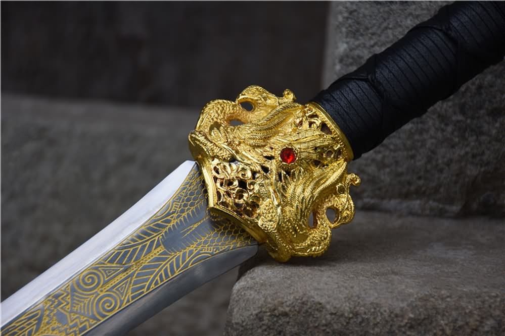 Integral sword,handmade(High carbon steel etch blade,Leather scabbard)Full tang - Chinese sword shop
