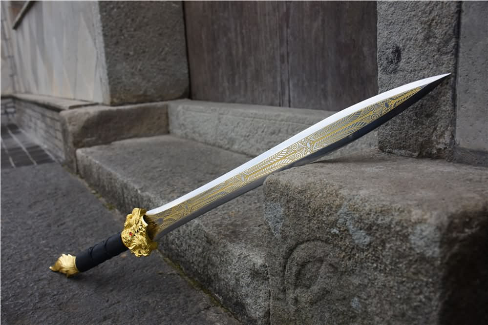 Integral sword,handmade(High carbon steel etch blade,Leather scabbard)Full tang - Chinese sword shop