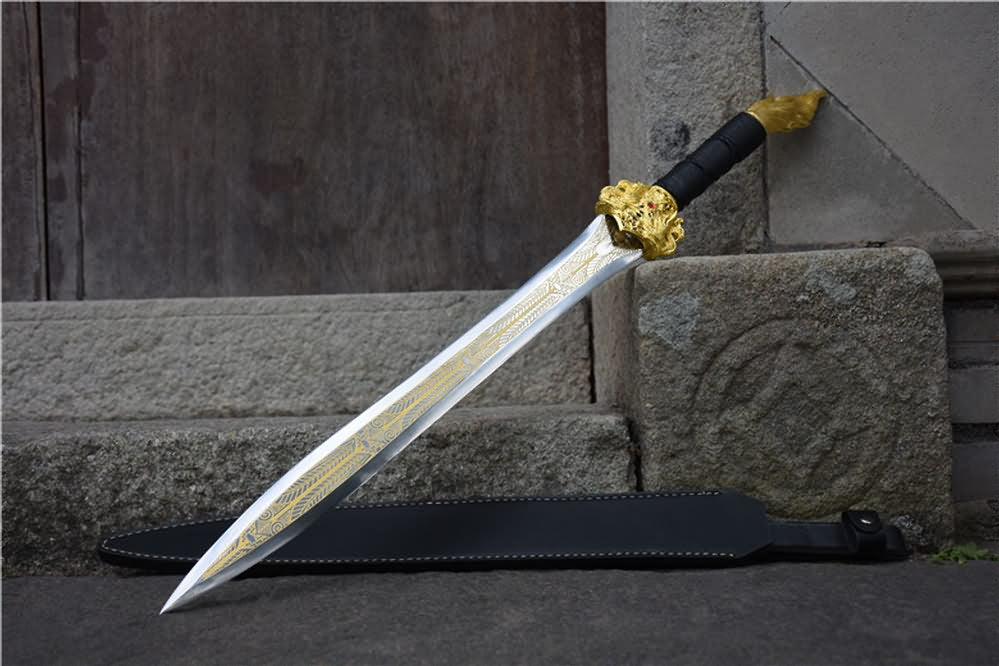 Integral sword,handmade(High carbon steel etch blade,Leather scabbard)Full tang - Chinese sword shop