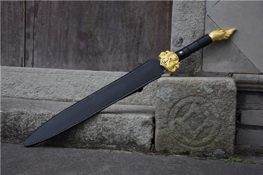 Integral sword,handmade(High carbon steel etch blade,Leather scabbard)Full tang - Chinese sword shop