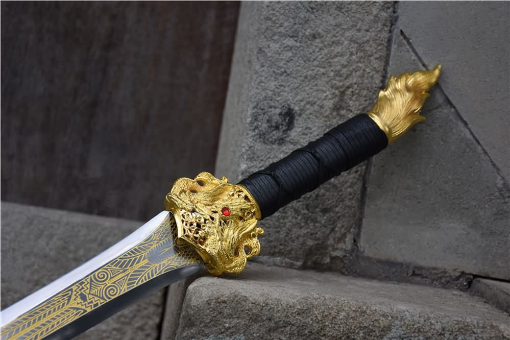 Integral sword,handmade(High carbon steel etch blade,Leather scabbard)Full tang - Chinese sword shop
