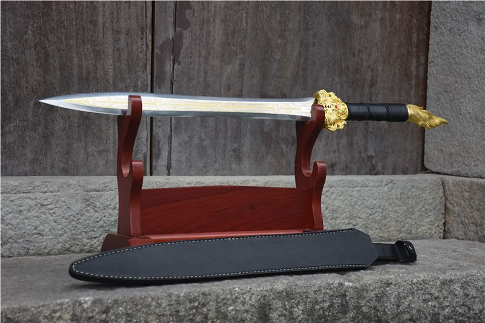 Integral sword,handmade(High carbon steel etch blade,Leather scabbard)Full tang - Chinese sword shop