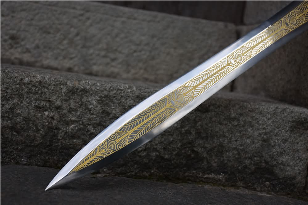 Integral sword,handmade(High carbon steel etch blade,Leather scabbard)Full tang - Chinese sword shop