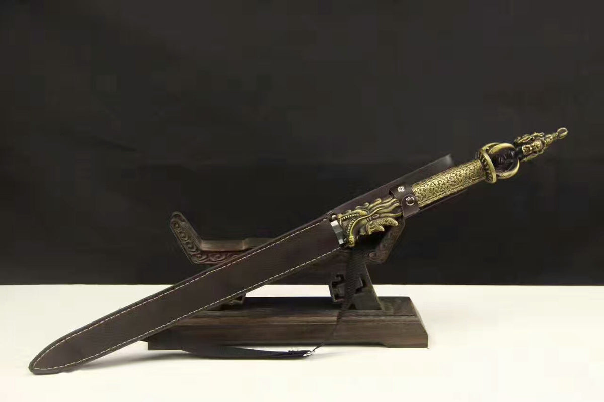 Dragon sword(Damascus Steel blade,Leather scabbard,Brass)Length 31" - Chinese sword shop