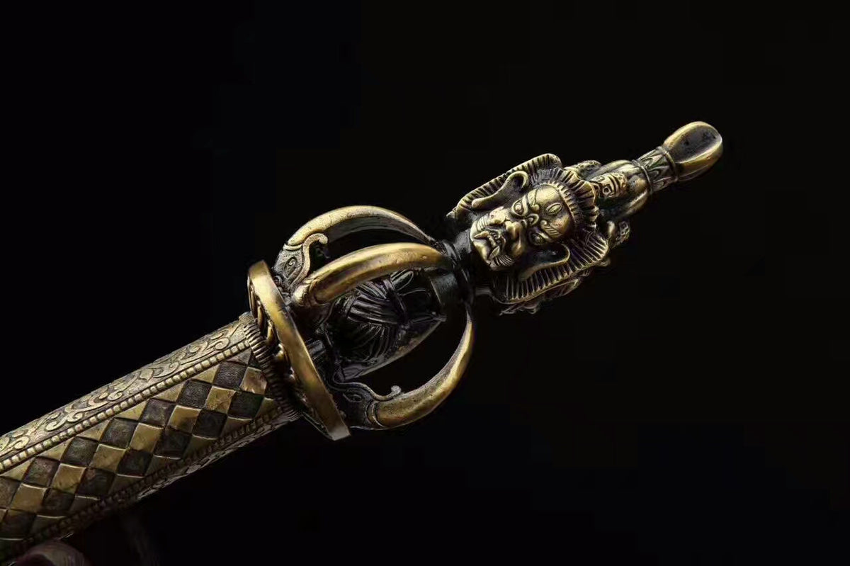 Dragon sword(Damascus Steel blade,Leather scabbard,Brass)Length 31" - Chinese sword shop