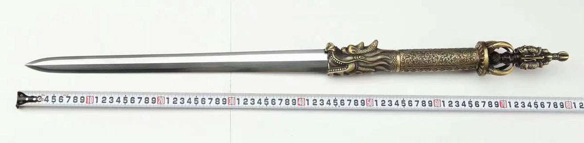 Dragon sword(Damascus Steel blade,Leather scabbard,Brass)Length 31" - Chinese sword shop
