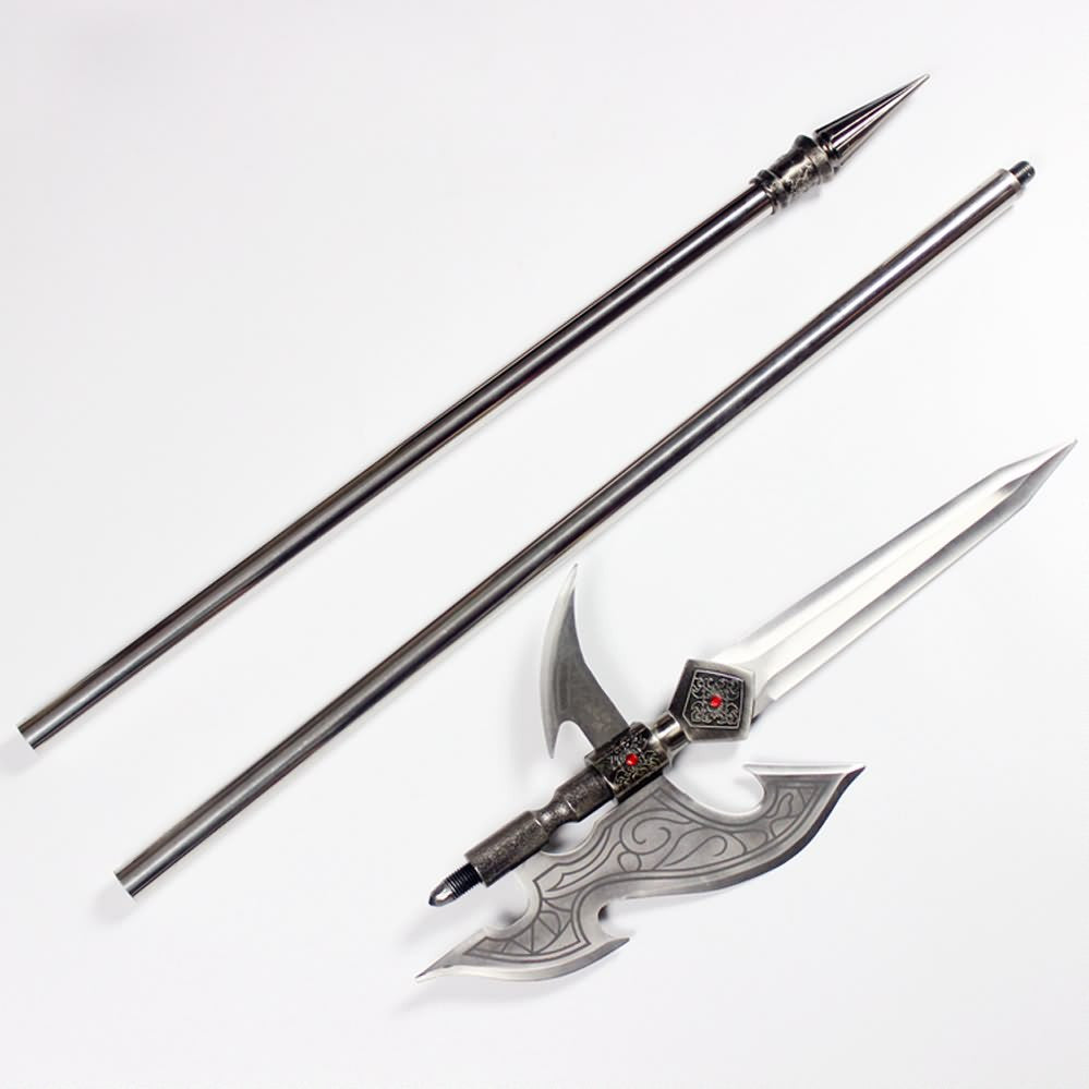 Silver cut Halberd/Chinese spear/Stainless steel Spearhead and rod,Length 74 inch - Chinese sword shop