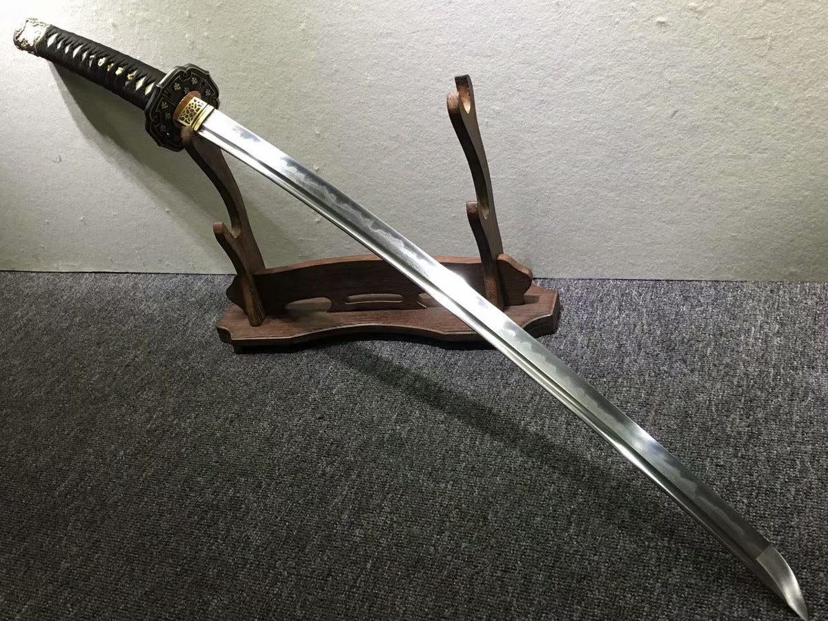 Nihontou katana,Green skin scabbard,Damascus steel burn blade,Brass,Full tang - Chinese sword shop