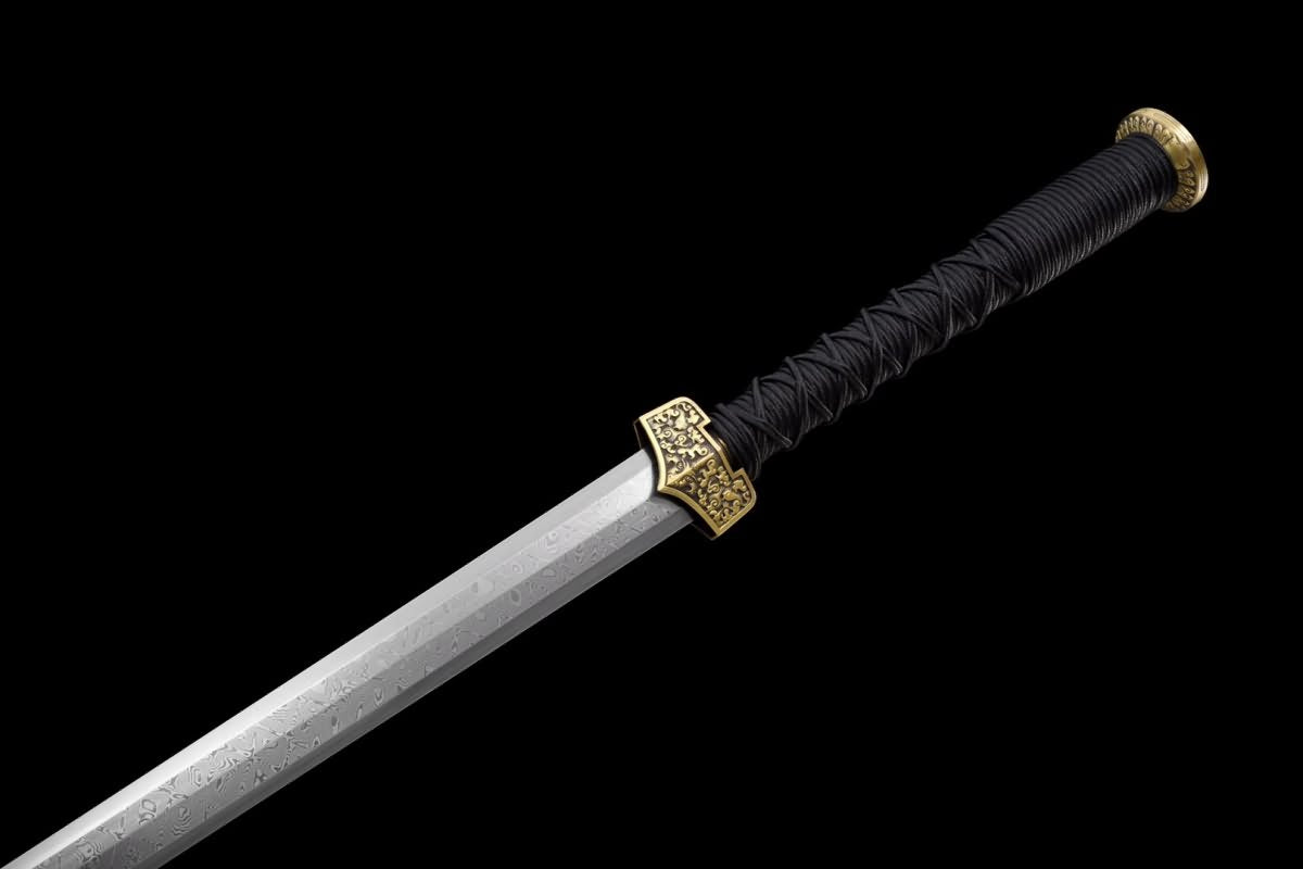 Han jian Swords(Handmade Damascus Steel Blade,Brass Fittings) Weapon,Full Tang,Chinese Sword