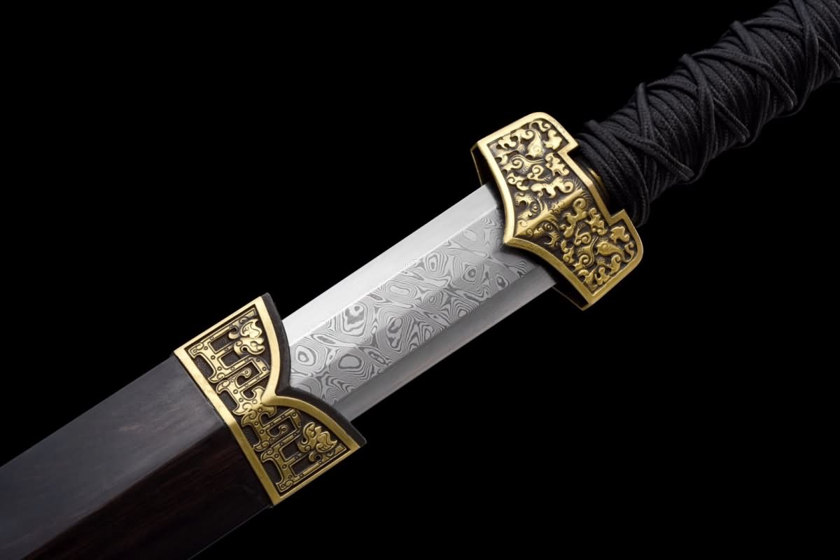 Han jian Swords(Handmade Damascus Steel Blade,Brass Fittings) Weapon,Full Tang,Chinese Sword