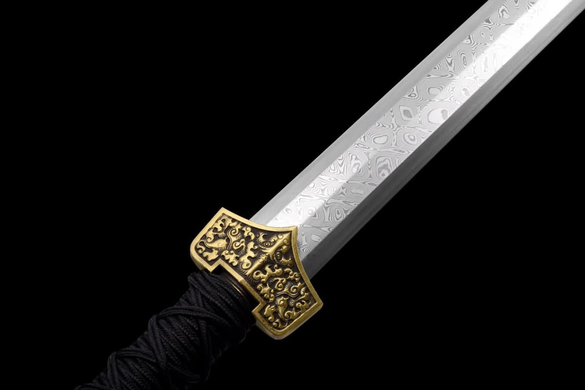 Han jian Swords(Handmade Damascus Steel Blade,Brass Fittings) Weapon,Full Tang,Chinese Sword