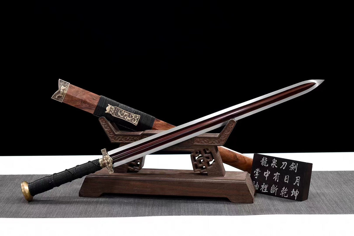 Han sword,Forged Damascus steel blade,Brass fittings,Rosewood scabbard - Chinese Sword store