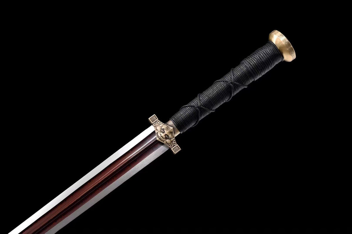Han sword,Forged Damascus steel blade,Brass fittings,Rosewood scabbard - Chinese Sword store