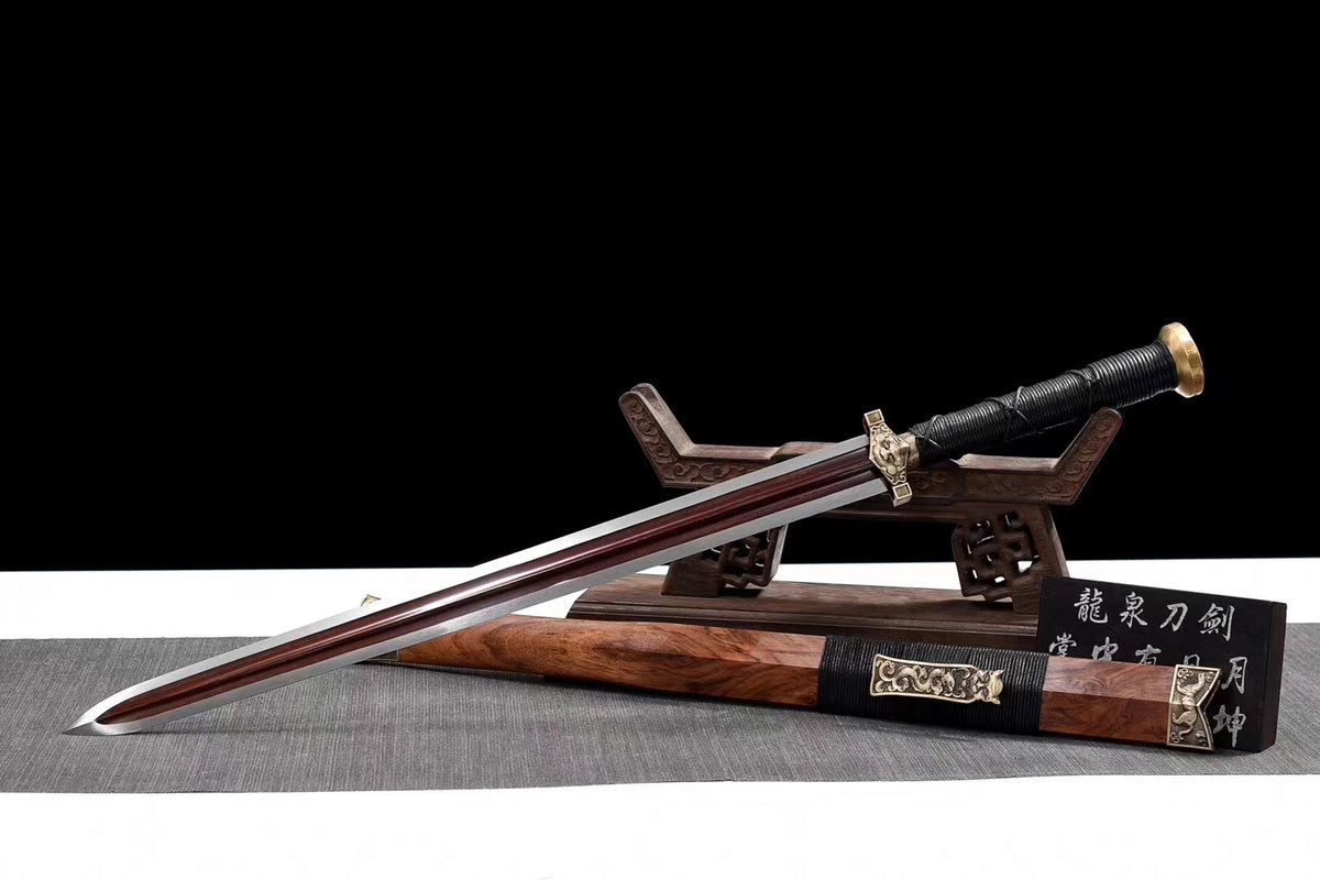 Han sword,Forged Damascus steel blade,Brass fittings,Rosewood scabbard - Chinese Sword store