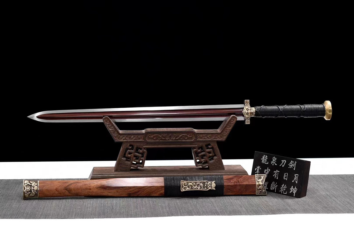 Han sword,Forged Damascus steel blade,Brass fittings,Rosewood scabbard - Chinese Sword store