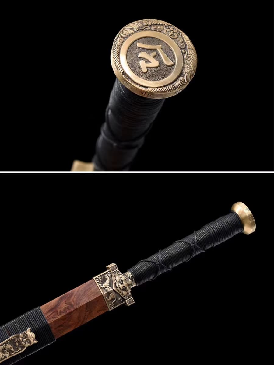 Han sword,Forged Damascus steel blade,Brass fittings,Rosewood scabbard - Chinese Sword store
