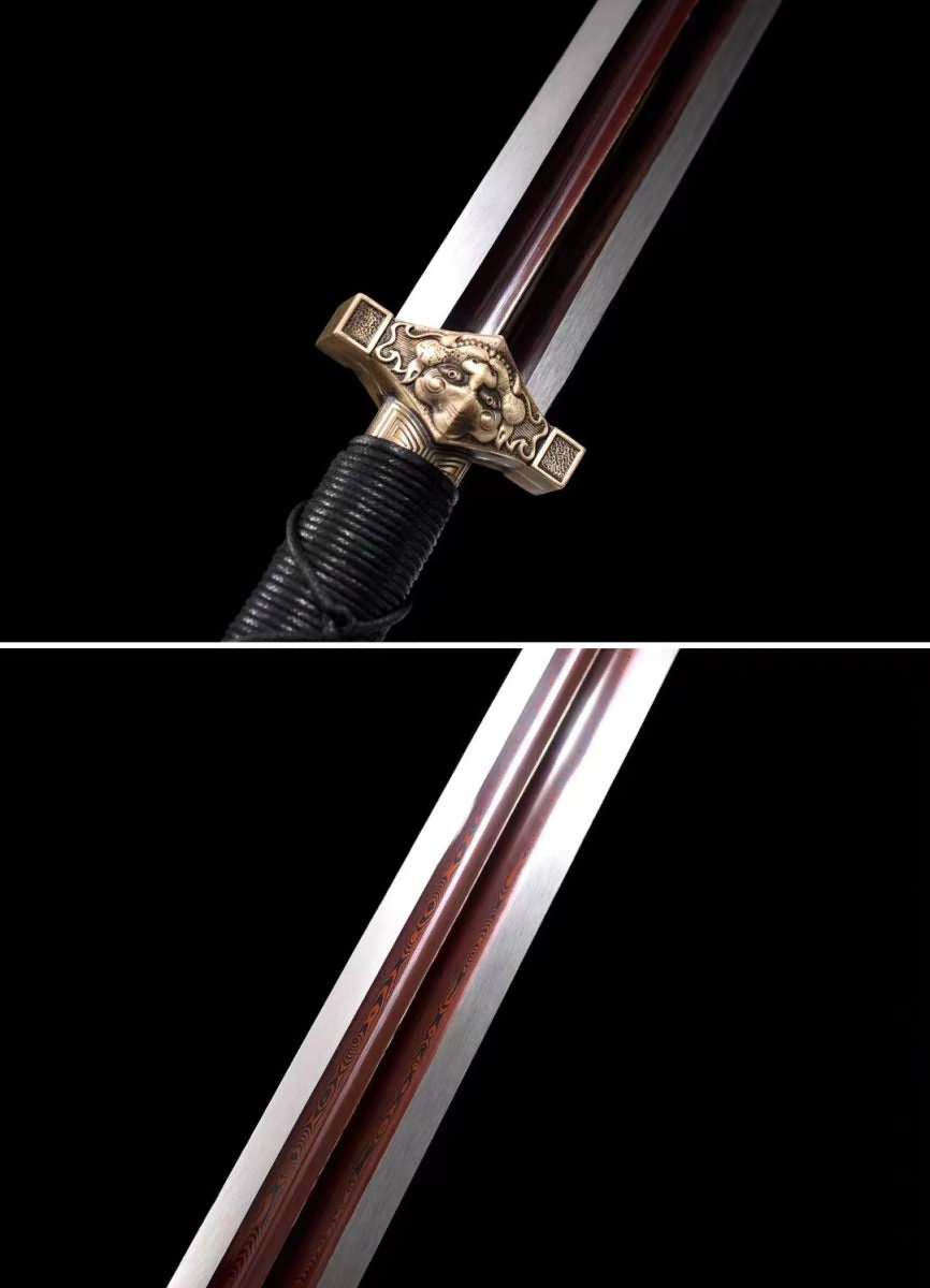 Han sword,Forged Damascus steel blade,Brass fittings,Rosewood scabbard - Chinese Sword store