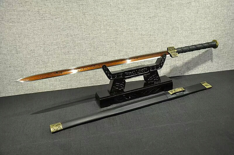 Han jian(Damascus Steel octahedral red blade,Black wood,Alloy)Length 40" - Chinese sword shop