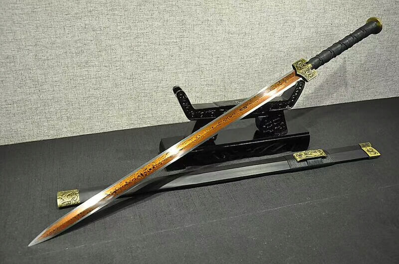 Han jian(Damascus Steel octahedral red blade,Black wood,Alloy)Length 40" - Chinese sword shop