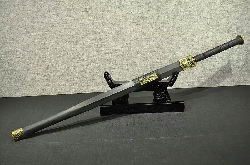 Han jian(Damascus Steel octahedral red blade,Black wood,Alloy)Length 40" - Chinese sword shop