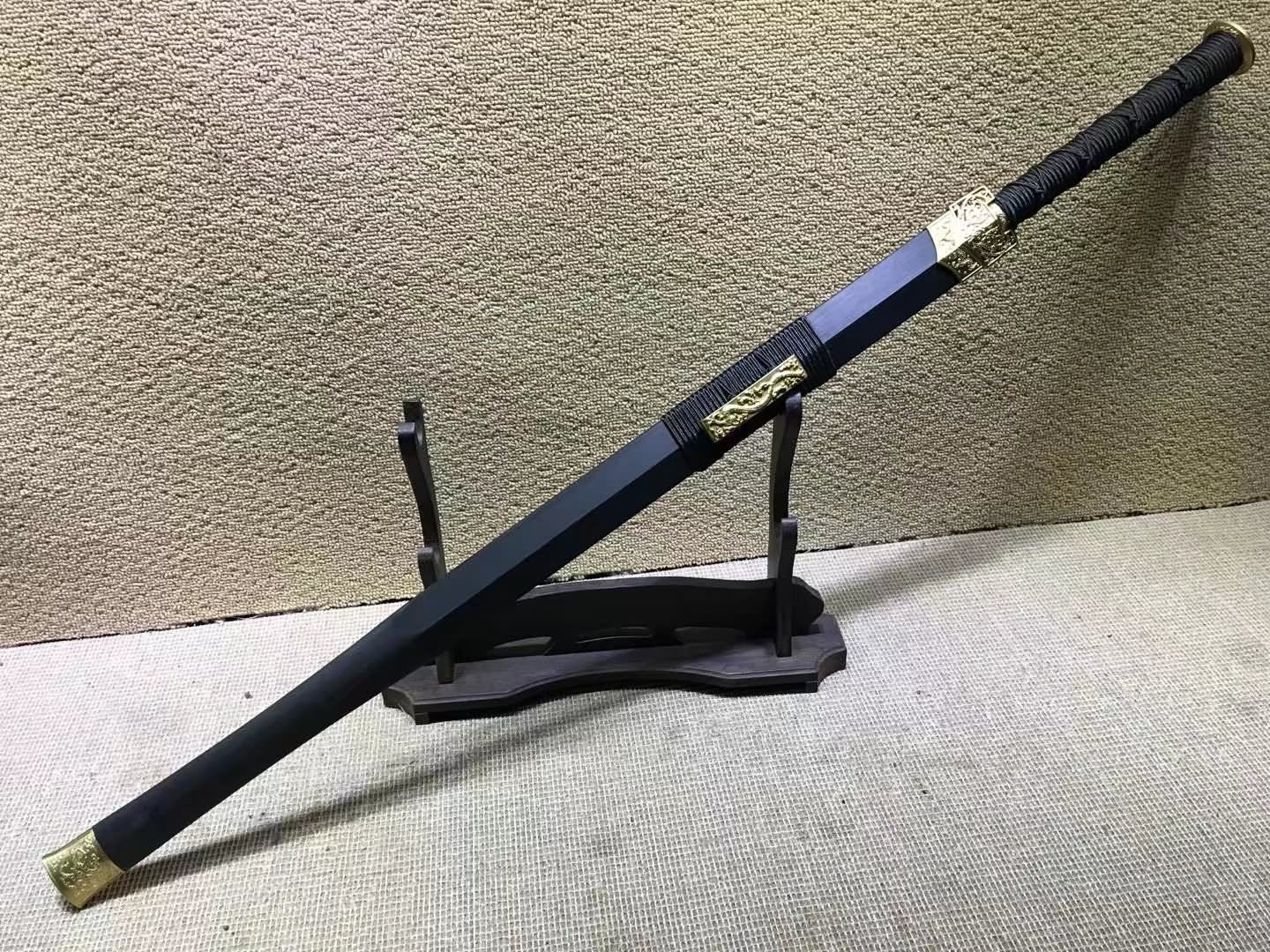 Han sword(Damascus steel red bade,Black scabbard,Brass fittings)Length 41" - Chinese sword shop