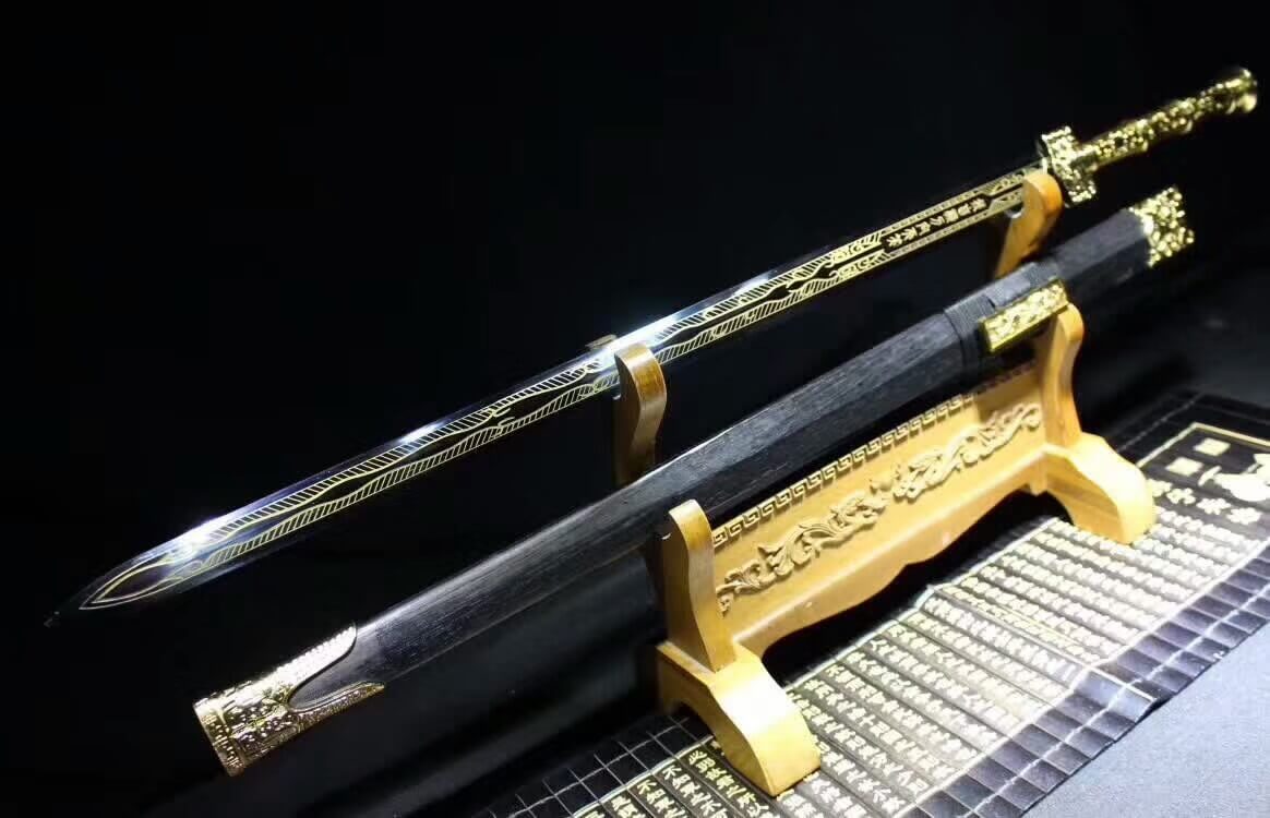 Han Jian(High carbon steel etching blade,Black scabbard,Alloy handle)Length 39" - Chinese sword shop
