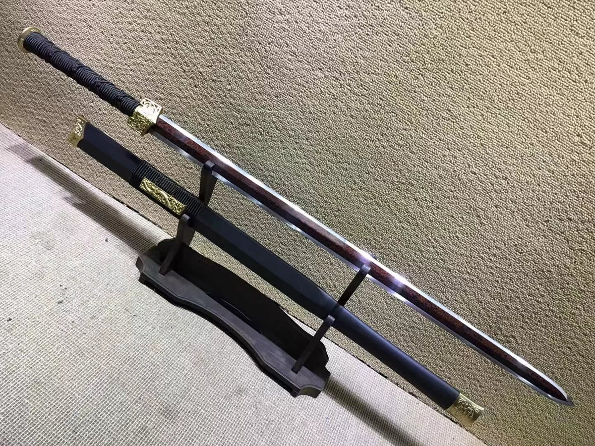Han sword(Damascus steel red bade,Black scabbard,Brass fittings)Length 41" - Chinese sword shop