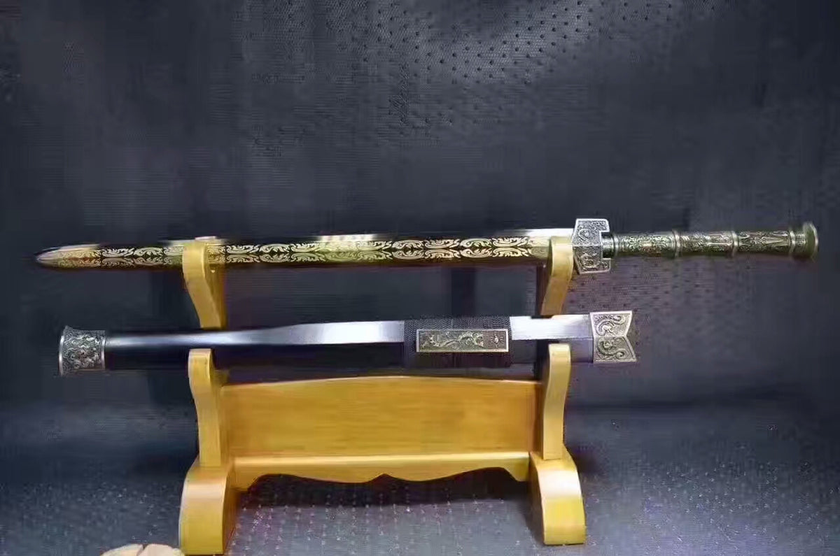 Han jian(High carbon steel etch pattern,Black wood,Alloy handle)Length 30" - Chinese sword shop