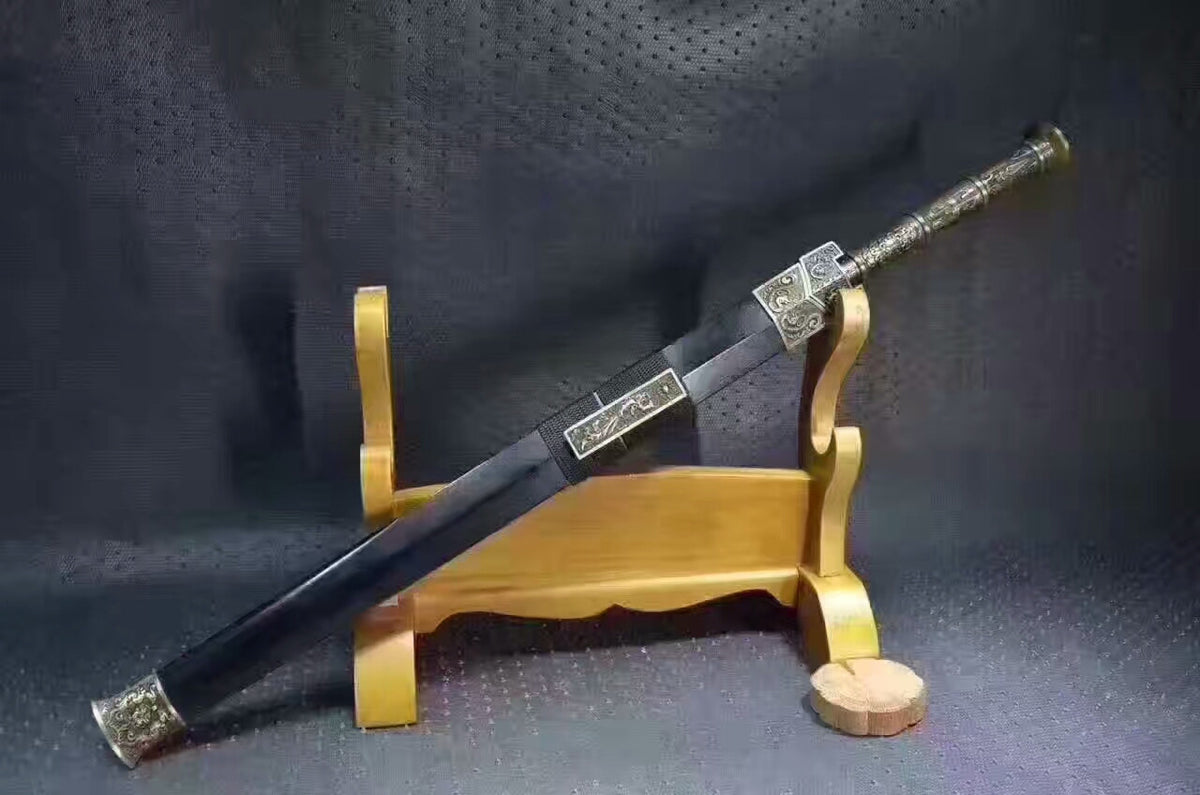 Han jian(High carbon steel etch pattern,Black wood,Alloy handle)Length 30" - Chinese sword shop