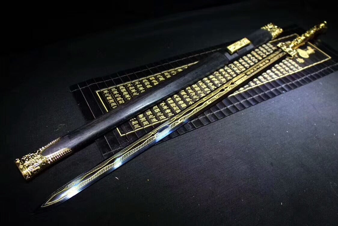 Han Jian(High carbon steel etching blade,Black scabbard,Alloy handle)Length 39" - Chinese sword shop