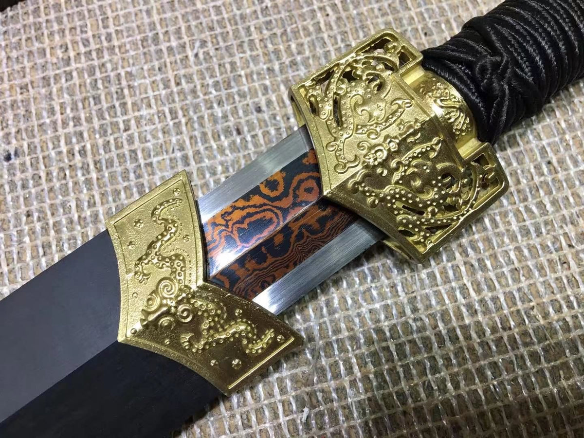 Han sword(Damascus steel red bade,Black scabbard,Brass fittings)Length 41" - Chinese sword shop