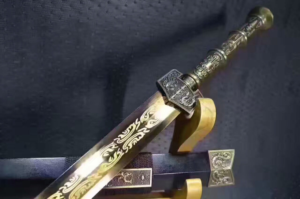 Han jian(High carbon steel etch pattern,Black wood,Alloy handle)Length 30" - Chinese sword shop