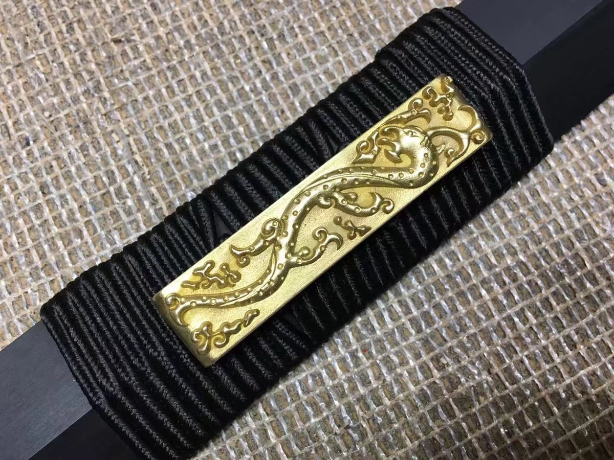 Han sword(Damascus steel red bade,Black scabbard,Brass fittings)Length 41" - Chinese sword shop