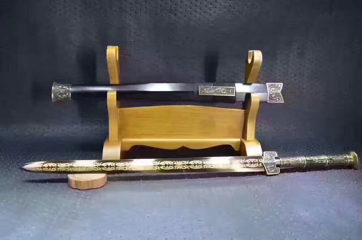 Han jian(High carbon steel etch pattern,Black wood,Alloy handle)Length 30" - Chinese sword shop