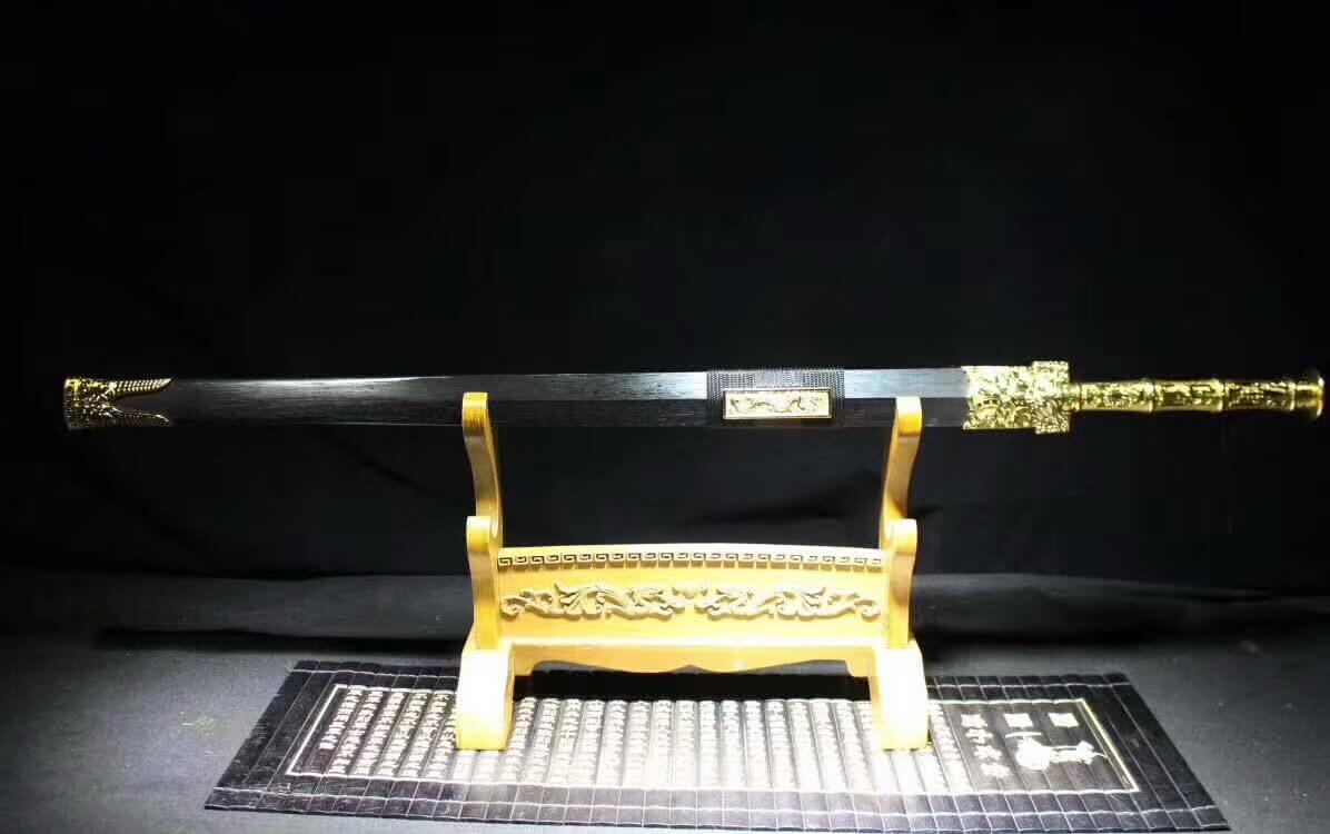 Han Jian(High carbon steel etching blade,Black scabbard,Alloy handle)Length 39" - Chinese sword shop