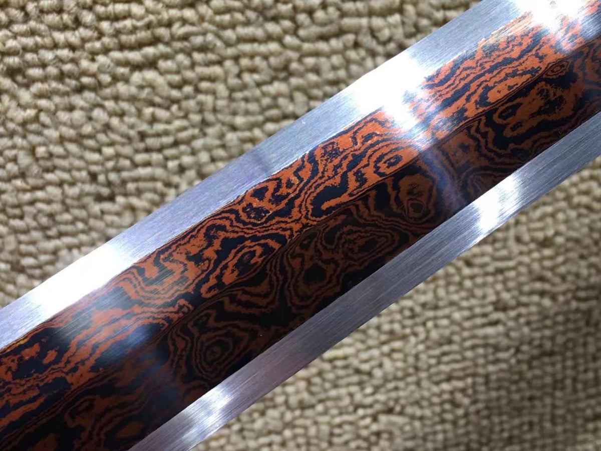 Han sword(Damascus steel red bade,Black scabbard,Brass fittings)Length 41" - Chinese sword shop