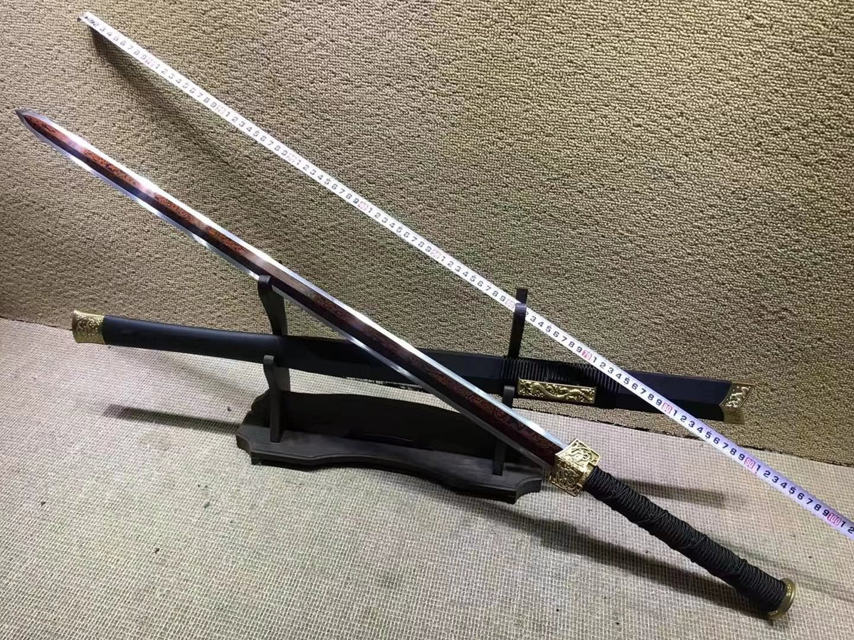 Han sword(Damascus steel red bade,Black scabbard,Brass fittings)Length 41" - Chinese sword shop