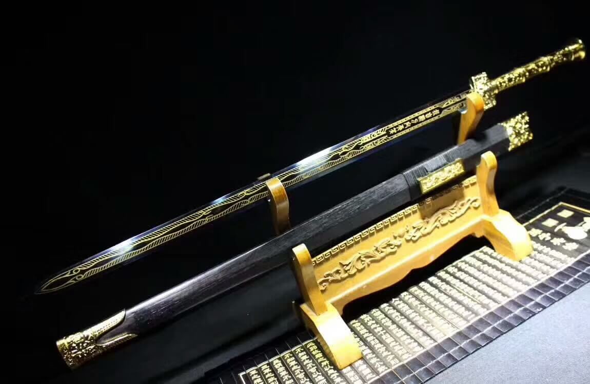 Han Jian(High carbon steel etching blade,Black scabbard,Alloy handle)Length 39" - Chinese sword shop