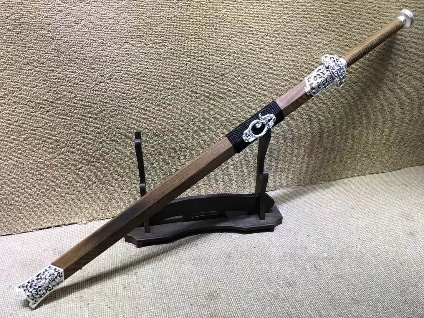 Jian sword,High carbon steel blade,Rosewood,Silver alloy fitting - Chinese sword shop